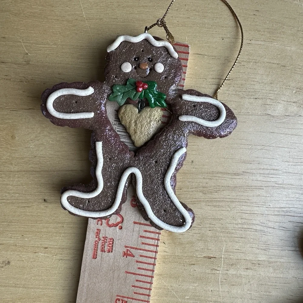 Vintage Gingerbread Man Boy Girl Christmas Tree Holiday Ornaments Lot Of 6